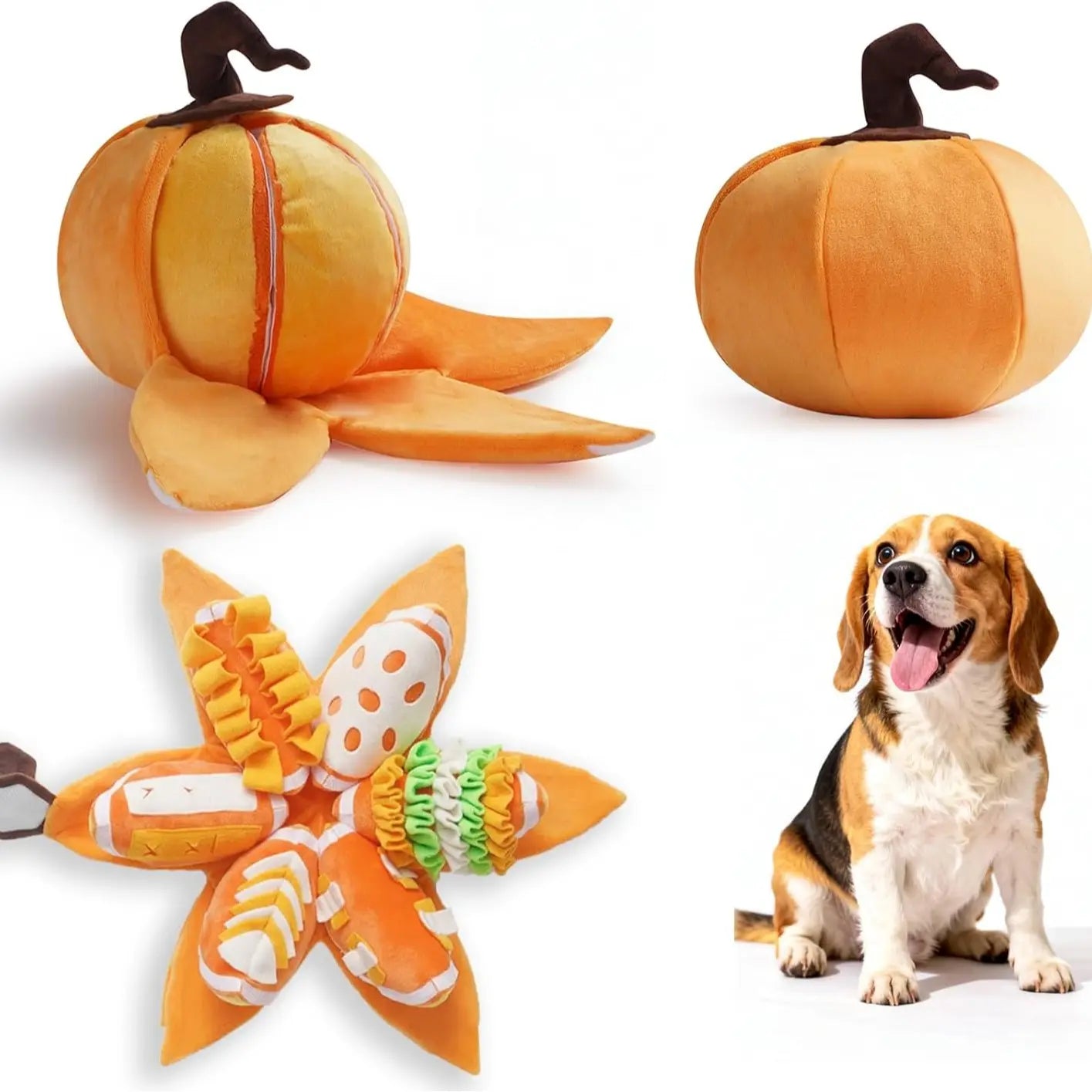 Nocciola 5-In-1 Orange Dog Enrichment Toys, 4 Orange Slices with a Peel Snuffle Mat for Treats Hunting Fun, Squeaky Hide and Seek Puzzle Dog Toy for Medium Dogs