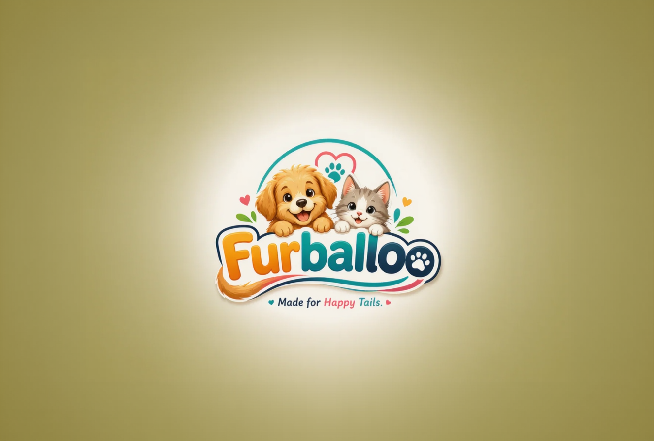 Logo of Furballo with a puppy and kitten on a white background