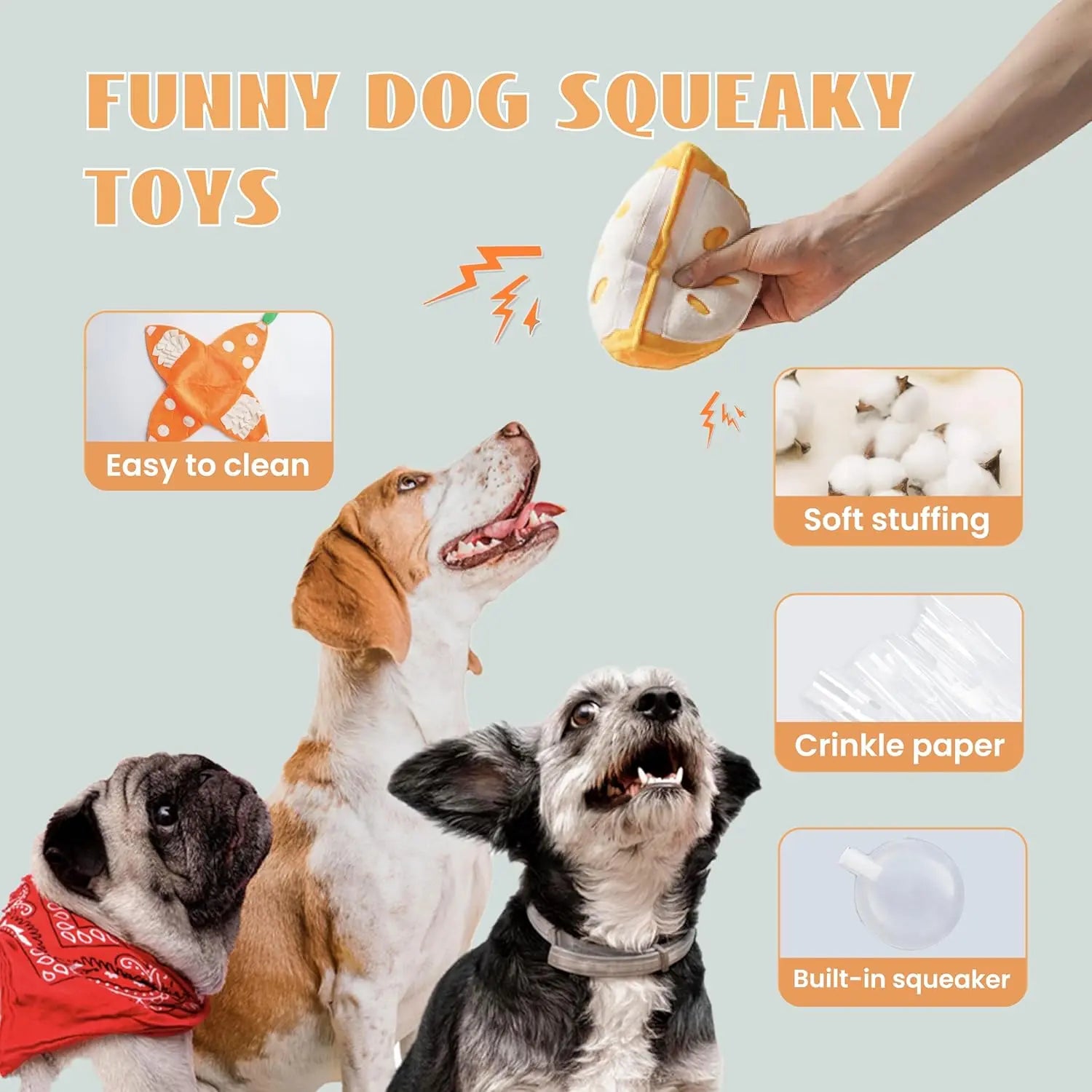 Nocciola 5-In-1 Orange Dog Enrichment Toys, 4 Orange Slices with a Peel Snuffle Mat for Treats Hunting Fun, Squeaky Hide and Seek Puzzle Dog Toy for Medium Dogs