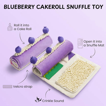 Nocciola Blueberry Swiss Roll Dog Enrichment Toy, Snuffle Mat with Crinkle Paper, Interactive Hide and Seek Toy for Small Medium Dogs, Dog Birthday Gift